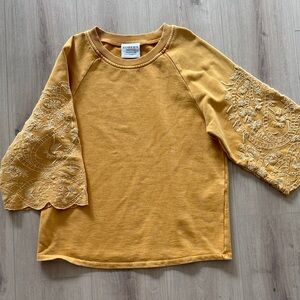 Mustard 3/4 Sleeve Top with Embroidered Sleeves